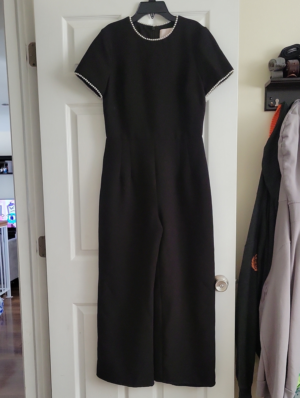 Gal Meets Glam Black Pearl-Trim Jumpsuit